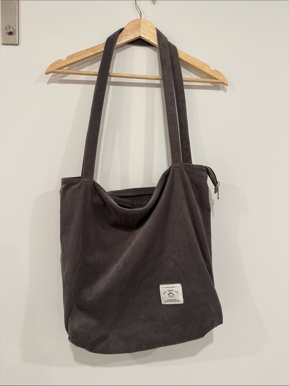 Corduroy Shoulder Tote Bag in Charcoal Gray